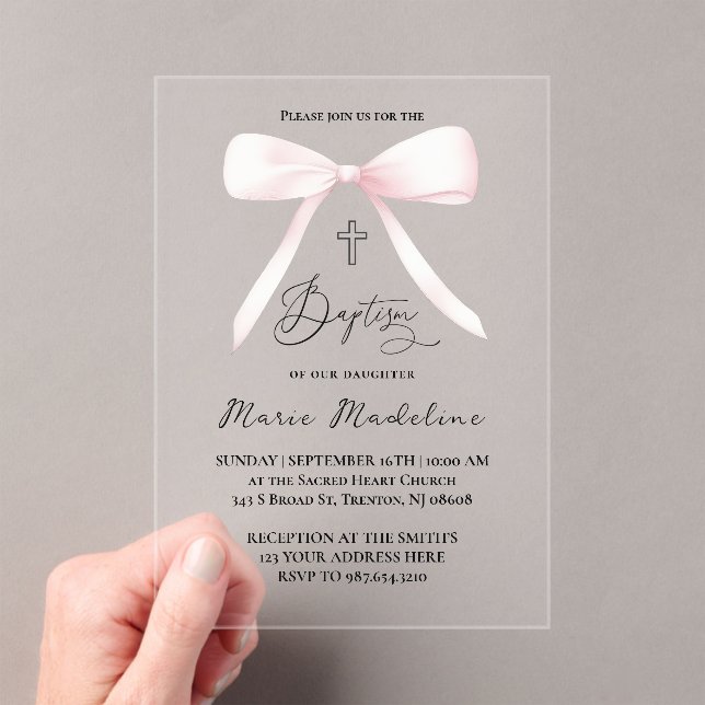 Invitations En Acrylique arc rose pastel | Baptême (In situ (ordinateur de poche))