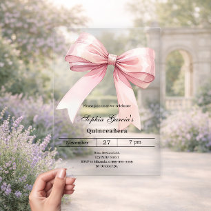 Invitations En Acrylique Arc rose Quinceanera luxe clair