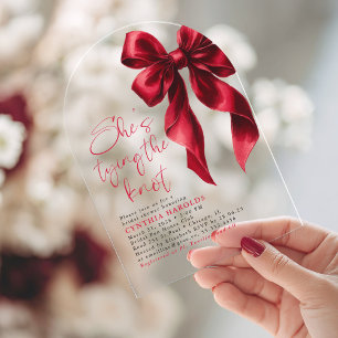Invitations En Acrylique Arc Rouge Elle Noue le Nœud Enterrement de Vie de 