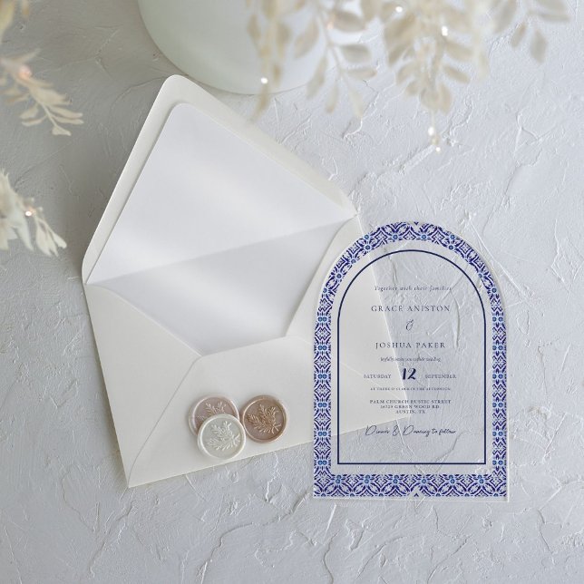 Invitations En Acrylique Arch bleu Mexicaine Talavera Espagnol Mariage (Créateur téléchargé)