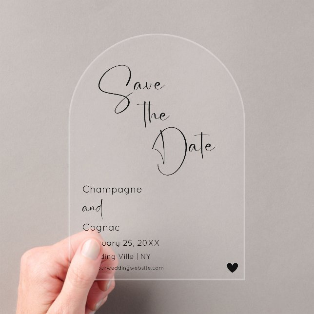 Invitations En Acrylique Arch Enregistrer La Date Modern Script Mariage (In situ (ordinateur de poche))