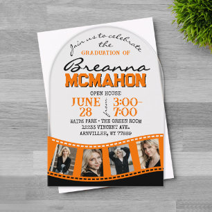 Invitations En Acrylique Arch Graduation Photo Filmstrip Orange Frosted
