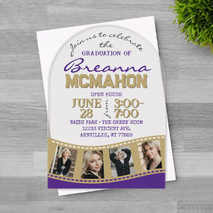 Invitations En Acrylique Arch Graduation Photo Filmstrip Purple & Or
