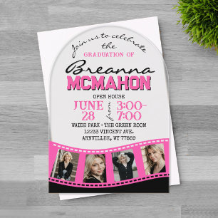 Invitations En Acrylique Arch Graduation Photo Filmstrip rose givrée