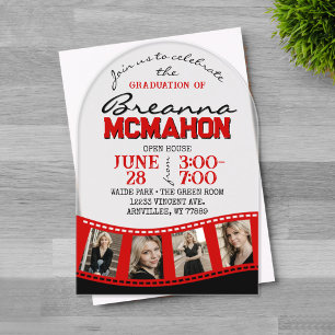 Invitations En Acrylique Arch Graduation Photo Filmstrip Rouge Noir Frosted