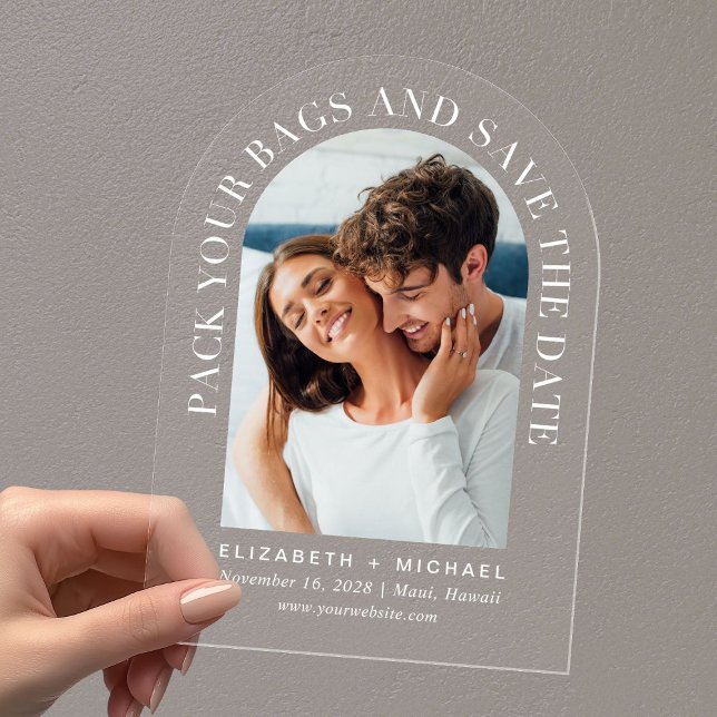Invitations En Acrylique Arch Photo Destination Mariage Enregistrer La Date (Make your wedding unforgettable with stunning arched acrylic save the dates—modern, elegant, unique!)