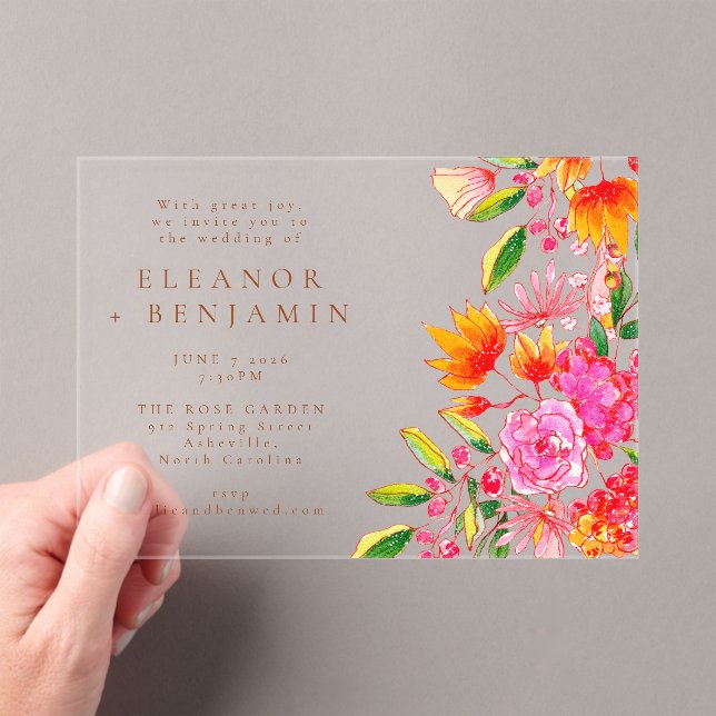 Invitations En Acrylique Arch rose orange moderne Mariage floral (In situ (ordinateur de poche))