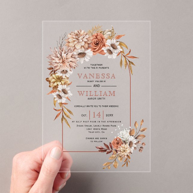 Invitations En Acrylique Arche avec fleurs d'automne et mariage de automne  (In situ (ordinateur de poche))