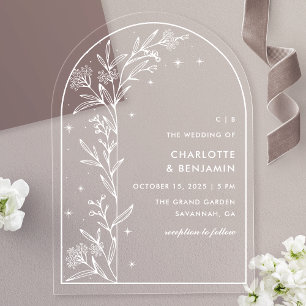 Invitations En Acrylique Arche Céleste Étoilée Blanche Mariage Botanique