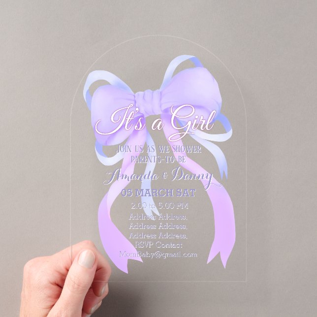 Invitations En Acrylique Arche de Baby shower de ruban violet (In situ (ordinateur de poche))