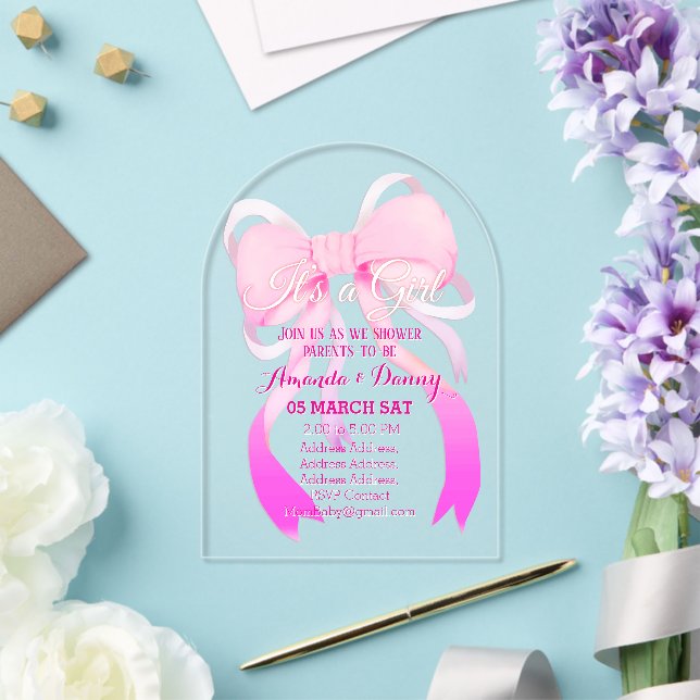 Invitations En Acrylique Arche de Baby shower en ruban rose (Insitu (Mariage))