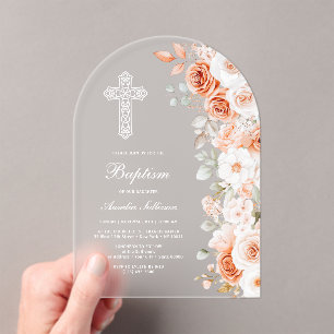 Invitations En Acrylique Arche de baptême de roses blanches en terre cuite