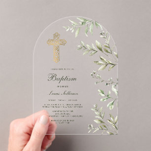 Invitations En Acrylique Arche de feuillage à l'aquarelle Baptême