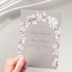 Invitations En Acrylique Arche de fleurs de pois de senteur Baby brunch arc