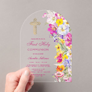 Invitations En Acrylique Arche de fleurs sauvages lumineuses pour la premiè