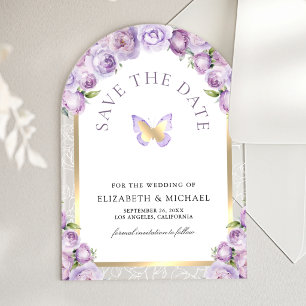 Invitations En Acrylique Arche de fleurs violettes papillon mariage carte d