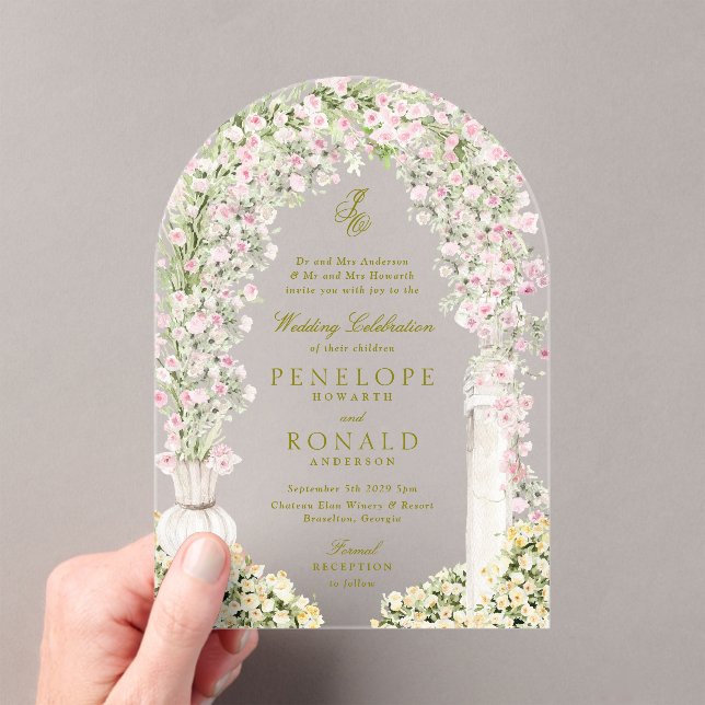 Invitations En Acrylique arche de jardin floral monogramme mariage (In situ (ordinateur de poche))