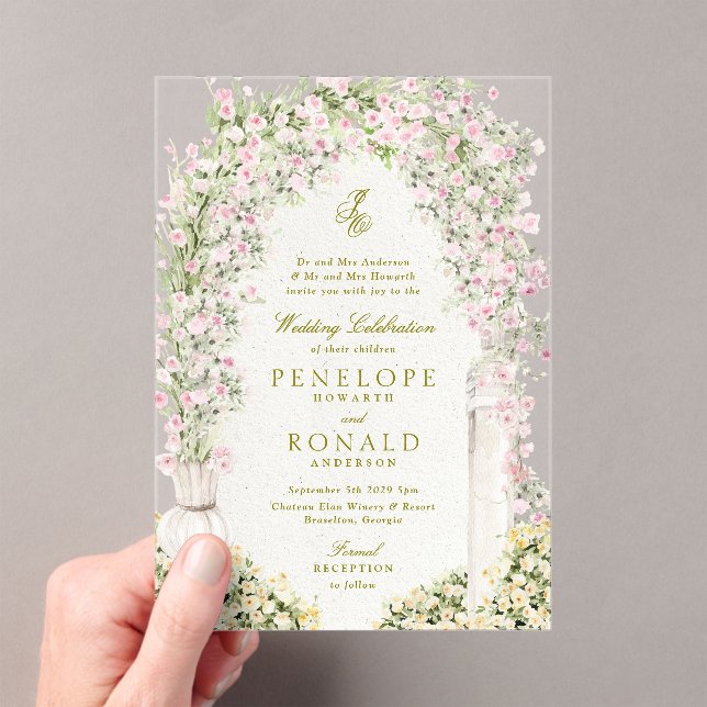 Invitations En Acrylique arche de jardin romantique français monogramme mar (In situ (ordinateur de poche))
