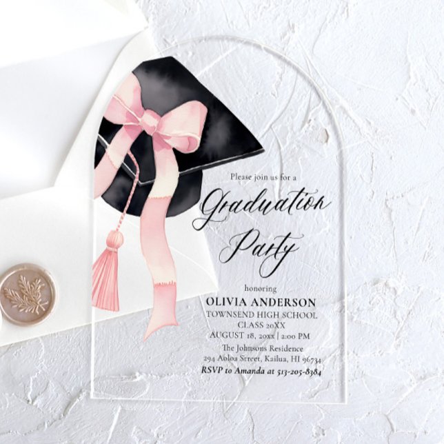 Invitations En Acrylique Arche de la casquette de graduation rose moderne (Créateur téléchargé)