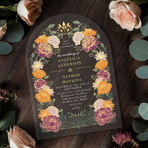 Invitations En Acrylique Arche de mariage orange violet enchantée du jardin
