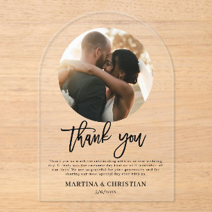Invitations En Acrylique Arche de Merci Mariage de script photo