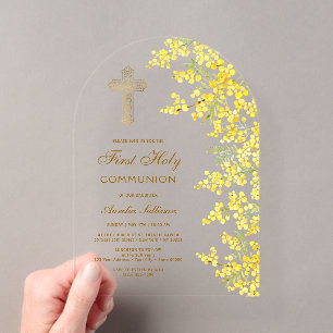 Invitations En Acrylique Arche de mimosa aquarelle Première communion