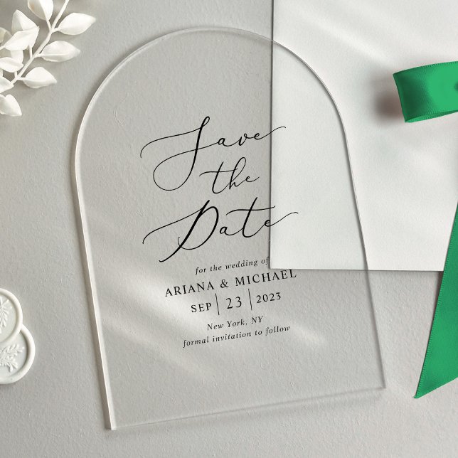 Invitations En Acrylique Arche élégante Enregistrer la date (Créateur téléchargé)