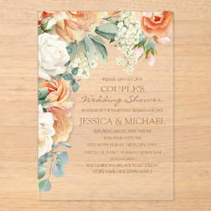 Invitations En Acrylique Arche florale aquarelle couleur crème et pêche pou