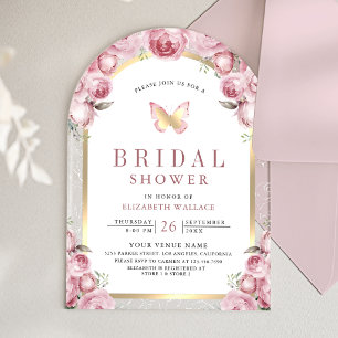Invitations En Acrylique Arche florale rose rose mariage papillon