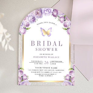 Invitations En Acrylique Arche florale violette Papillon Mariage