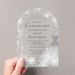 Invitations En Acrylique Arche Hiver Flocon De Neige Clair Fosted Quinceane
