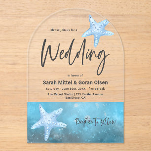 Invitations En Acrylique Arche Mariage de la mer Bleue profonde