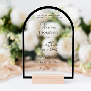 Invitations En Acrylique Arche Mariage de script de bordure noire simple
