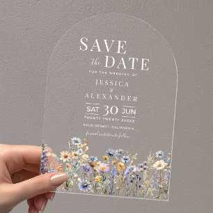 Invitations En Acrylique Arche Mariage Fleur sauvage couleur bleu-duché