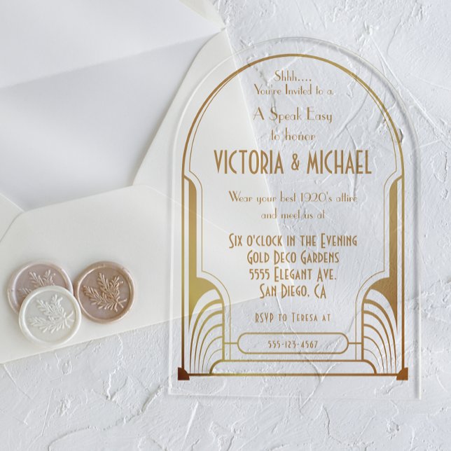 Invitations En Acrylique Art Déco Nouveau Speak Easy Party Gold & Black (Créateur téléchargé)
