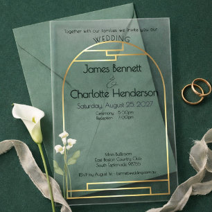 Invitations En Acrylique Art Nouveau minimaliste Arche de lys en or Mariage