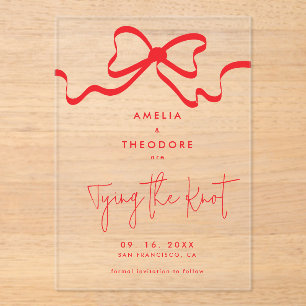 Invitations En Acrylique Attacher le noeud rouge Bow Enregistrer le Mariage