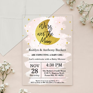 Invitations En Acrylique Au-Dessus De La Lune   Baby shower filles