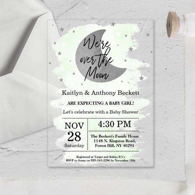 Invitations En Acrylique Au-Dessus De La Lune | Baby shower neutre (Créateur téléchargé)