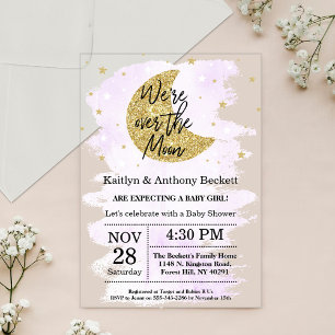 Invitations En Acrylique Au-Dessus de la Lune   Baby Shower Neutre