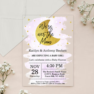 Invitations En Acrylique Au-Dessus De La Lune Baby shower neutre