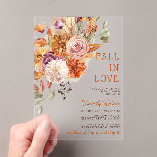 Invitations En Acrylique Automne rustique tomber amoureux Floral Tomber Ent