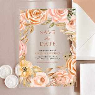 Invitations En Acrylique Automne Terreux Floral Mariage Enregistrer la Date