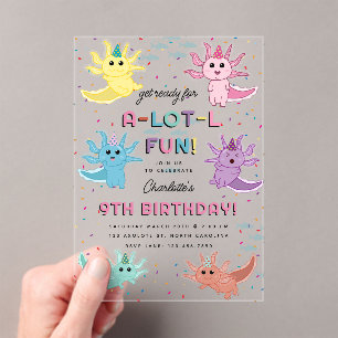Invitations En Acrylique Axolotl Kids Cute Salamander Anniversaire