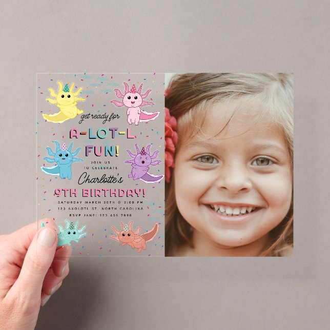 Invitations En Acrylique Axolotl Kids Cute Salamander Photo Anniversaire (In situ (ordinateur de poche))