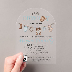 Invitations En Acrylique Baby Blue Little Cowboy arrive bientôt