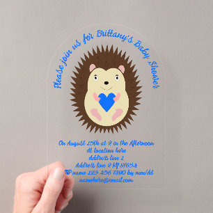 Invitations En Acrylique Baby Boy Blue Heart Hérisson Baby Shower