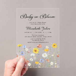 Invitations En Acrylique Baby in Bloom Baby shower Fleur sauvage