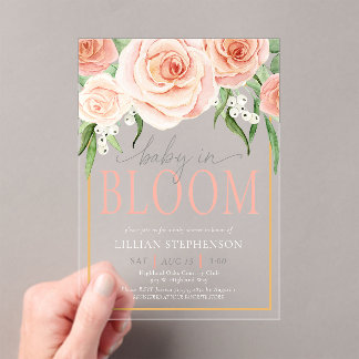 Invitations En Acrylique Baby In Bloom Elegant Pink Floral Baby Shower 