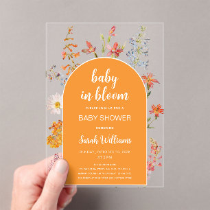 Invitations En Acrylique Baby in Bloom Shower Fleurs champêtres Arche orang